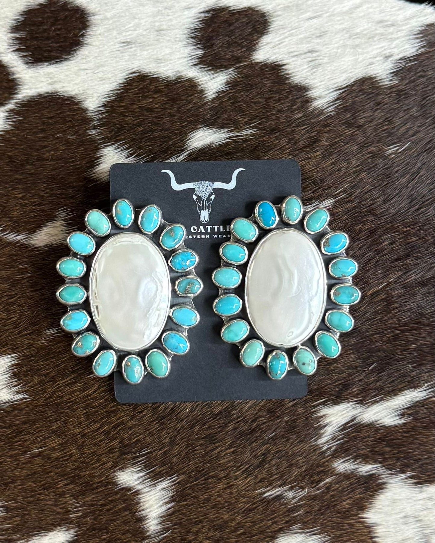 Federico Jimenez Mother Of Pearl & Turquoise Earrings