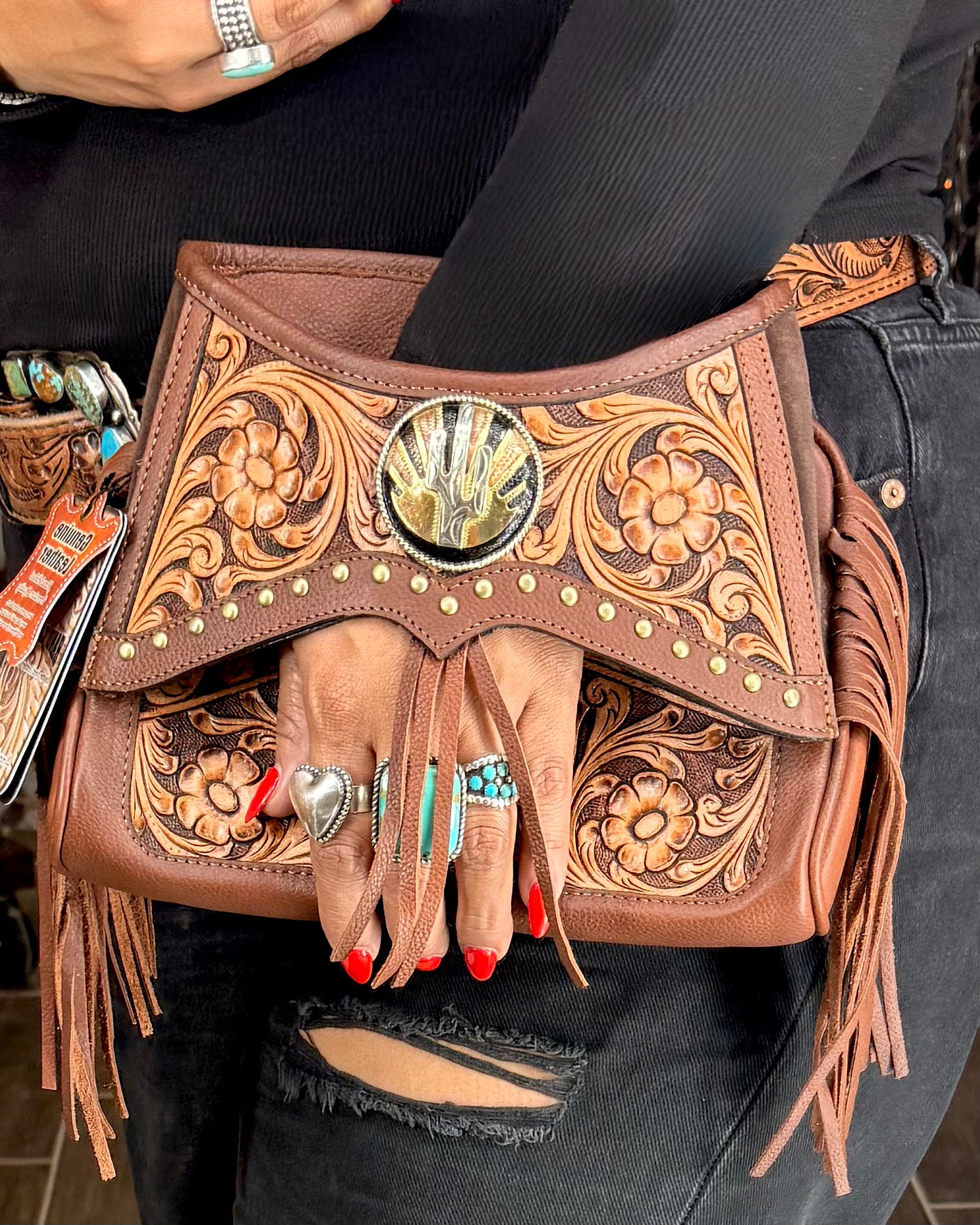 AD Tooled Fringe Cactus Clutch/Crossbody