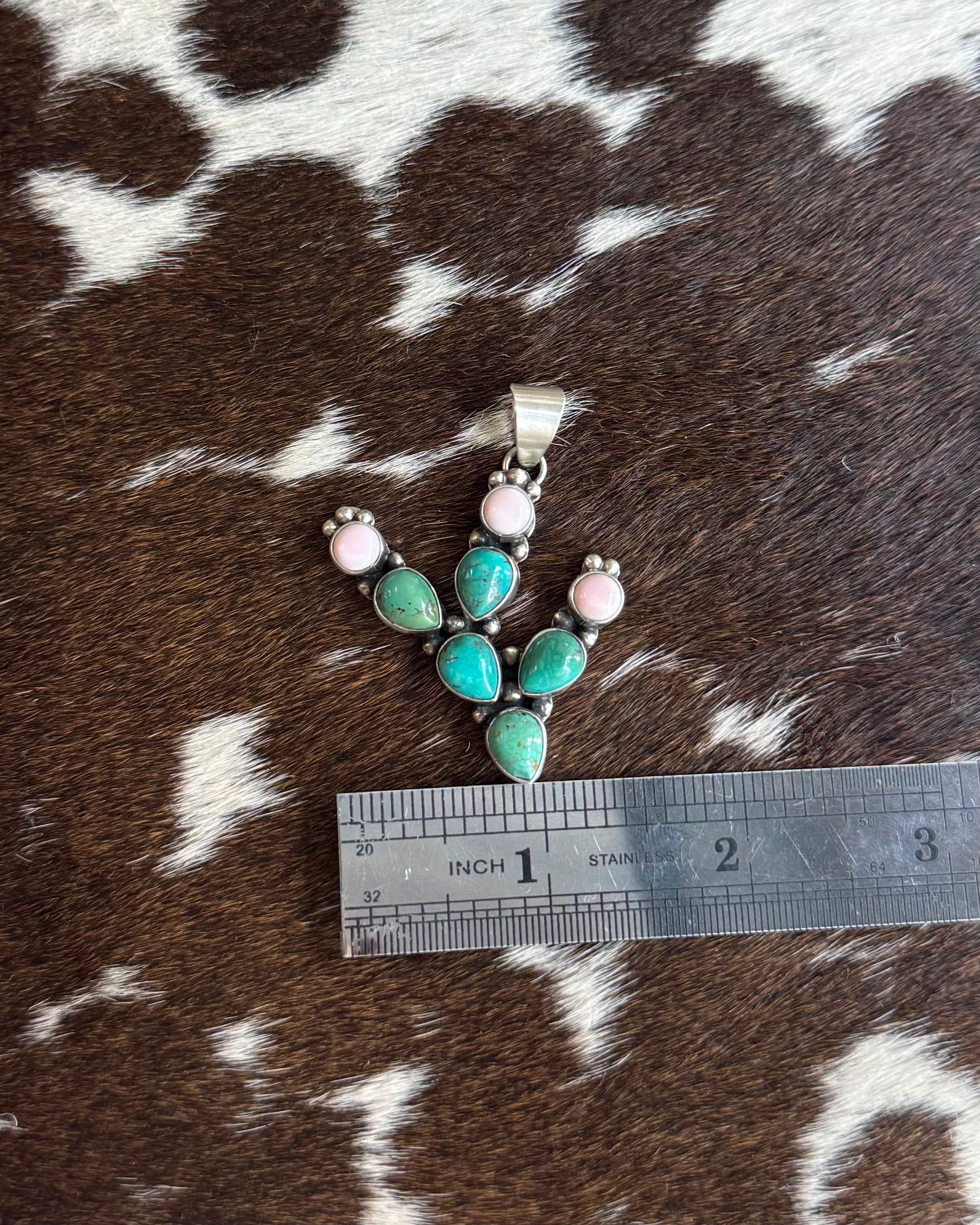 Turquoise & Pink Conch Cactus Pendant * Native