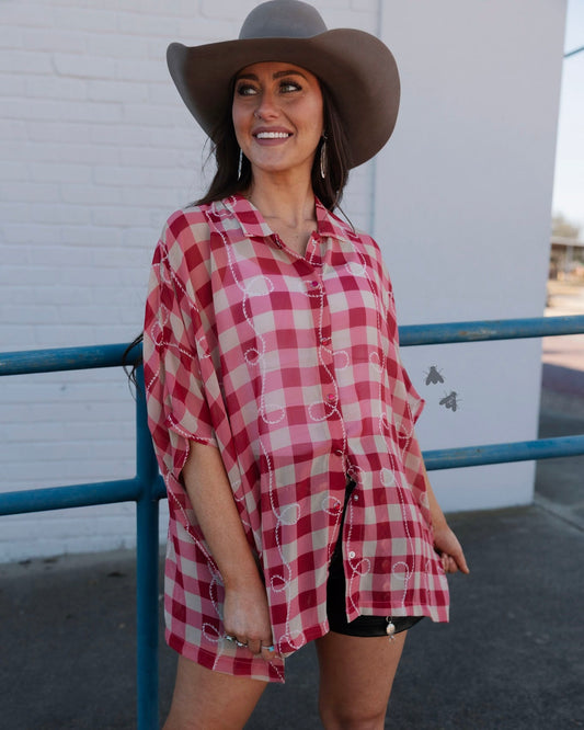 Blush Checkered Rodeo Blouse