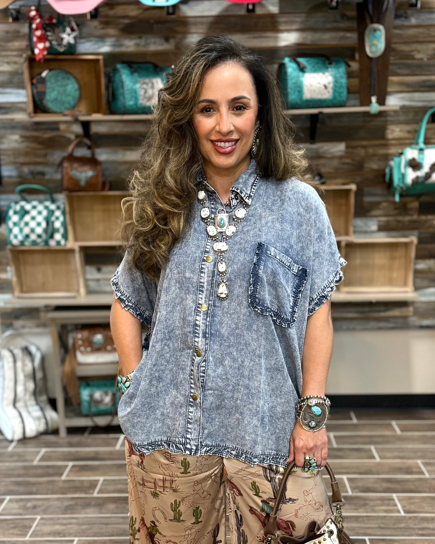 Ruffle Denim  Top