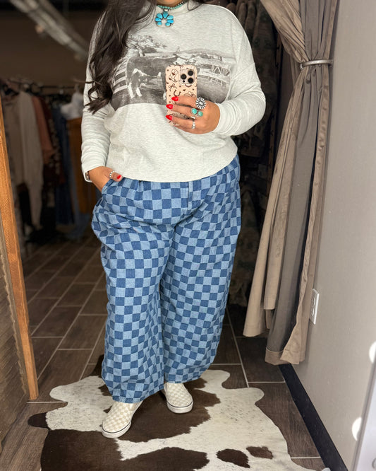 Checkered Barrel Jeans