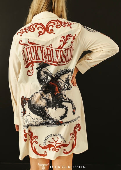 Lucky & Blessed Long Sleeve Button Up Dress