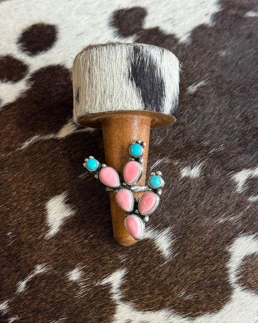 Pink Conch & Turquoise Cactus Ring * Native