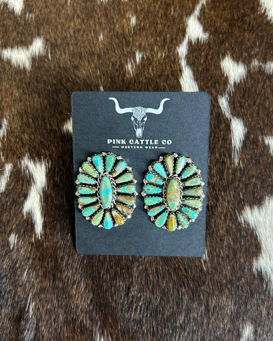 Green Brown Cluster Earrings *Native