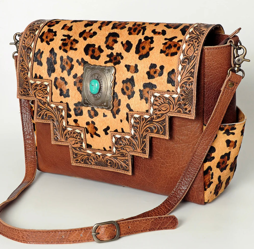 AD Leopard Messenger Tote