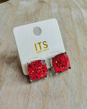 Red Glitter Stud Earrings