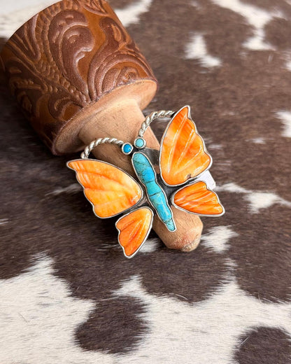 Federico Jimenez Spiny & Turquoise Butterfly Ring *Native