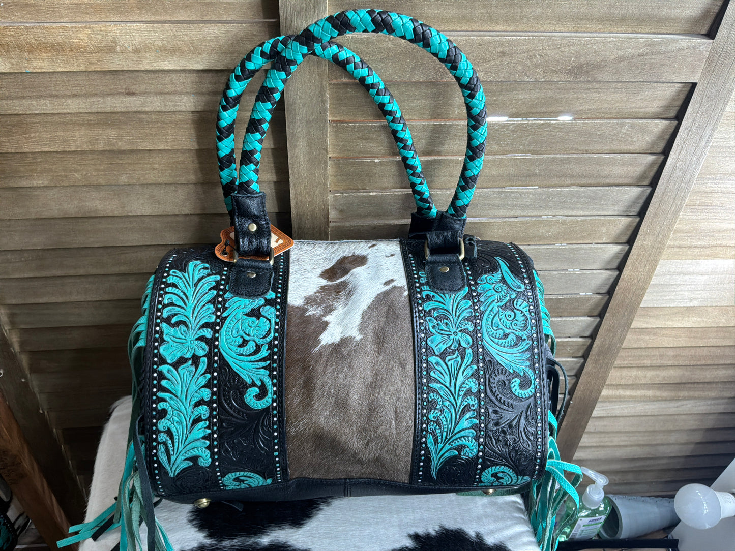 Tooled Fringe & Brown Cowhhide Bag