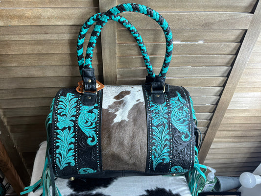 Tooled Fringe & Brown Cowhhide Bag