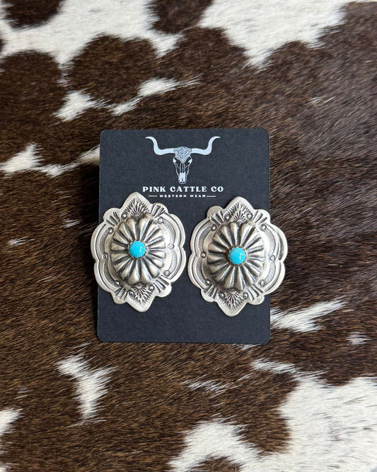 Pattern Turquoise Concho Earrings *Native