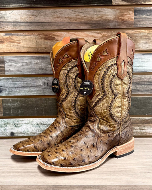 Men’s Embroidery Squared Toe Ostrich Boot
