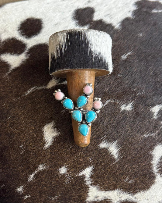 Turquoise & Pink Conch Cactus Ring * Native