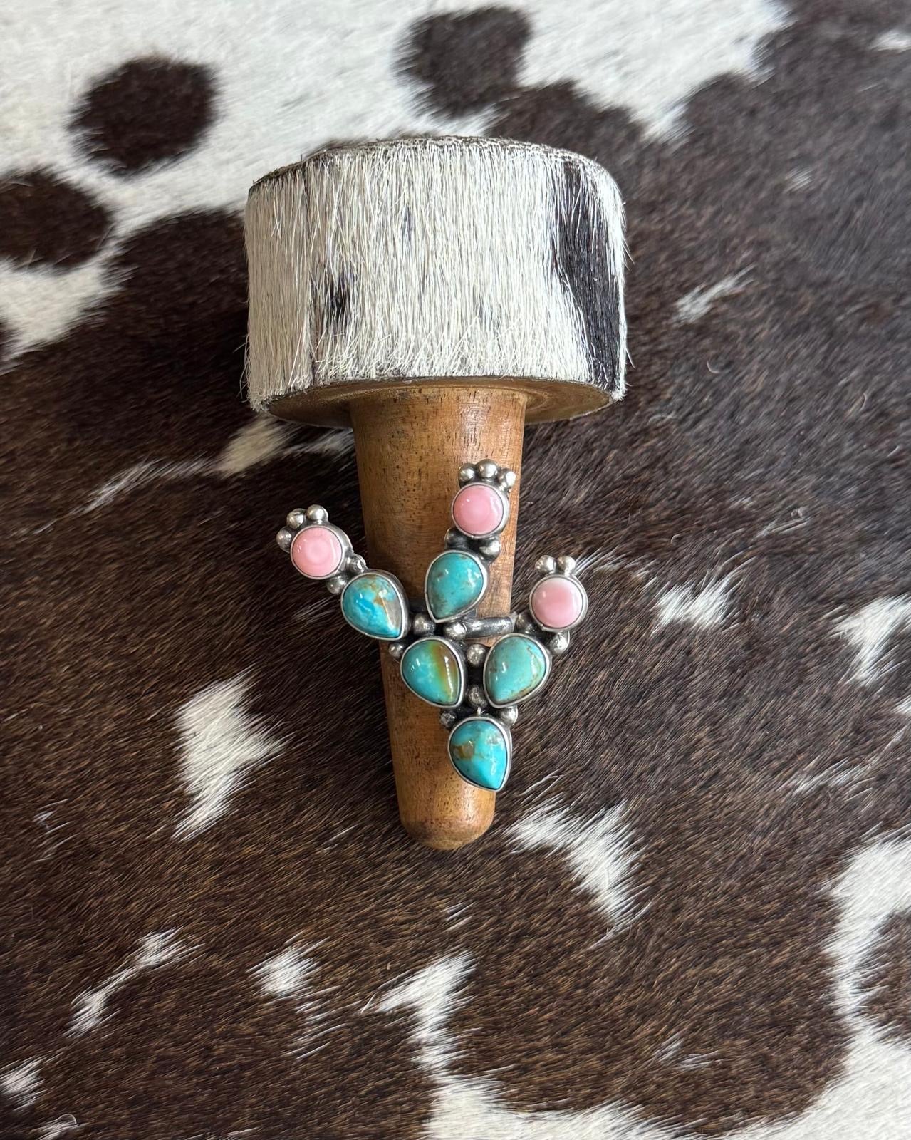 Turquoise & Pink Conch Cactus Ring * Native