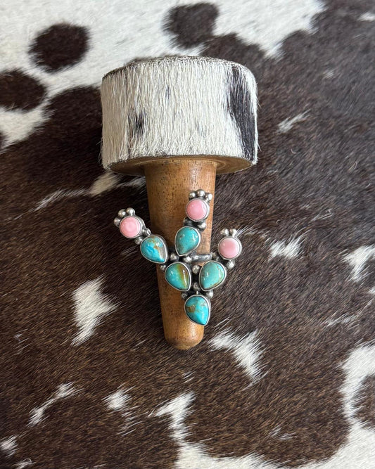 Turquoise & Pink Conch Cactus Ring * Native