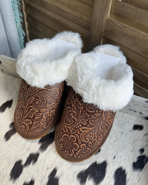 Tooled Leather Slippers