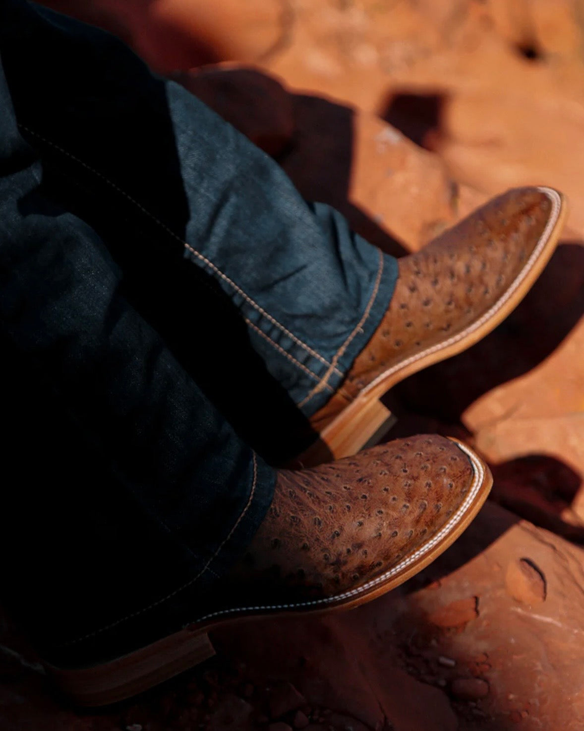 Men’s Embroidery Squared Toe Ostrich Boot