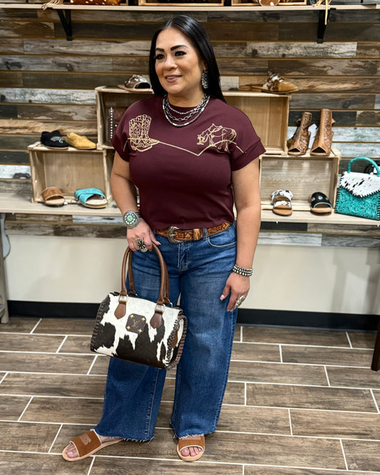 Wine Hat & Horse Embroidered Top