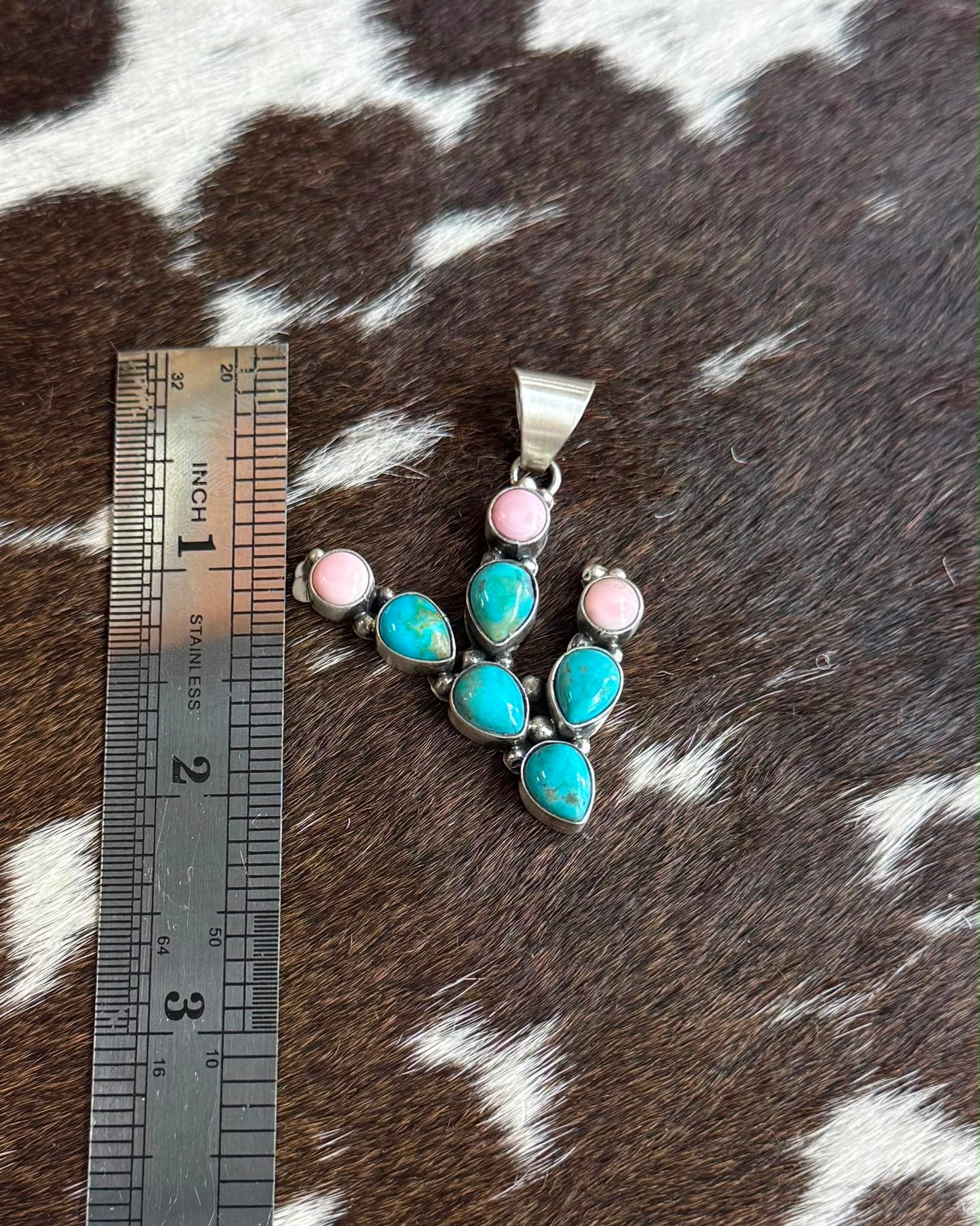Turquoise & Pink Conch Cactus Pendant * Native