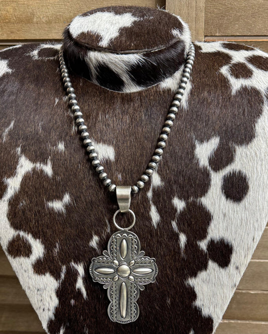 Sterling Cross Pearl Necklace *Native