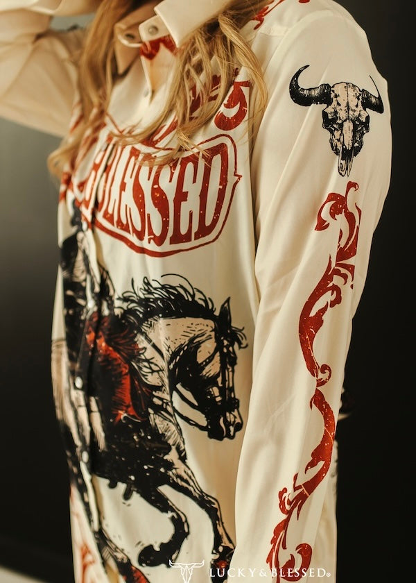 Lucky & Blessed Long Sleeve Button Up Dress