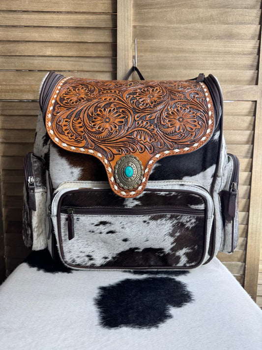 Cowhide Stone Tooled Backpack