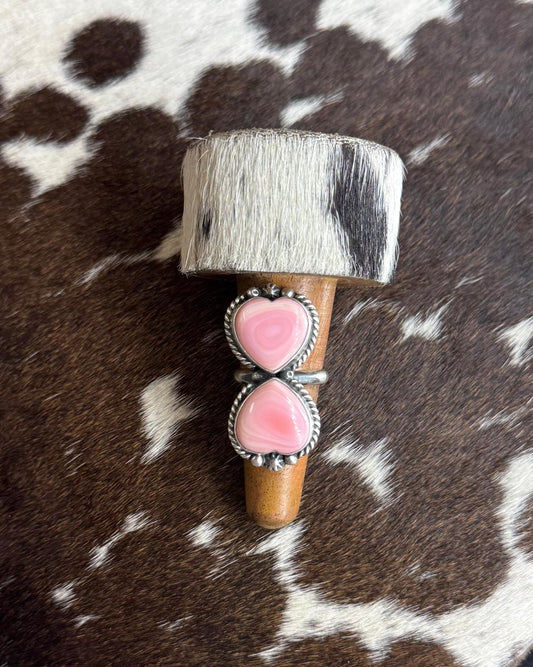 Pink Conch Double Heart Ring *Native