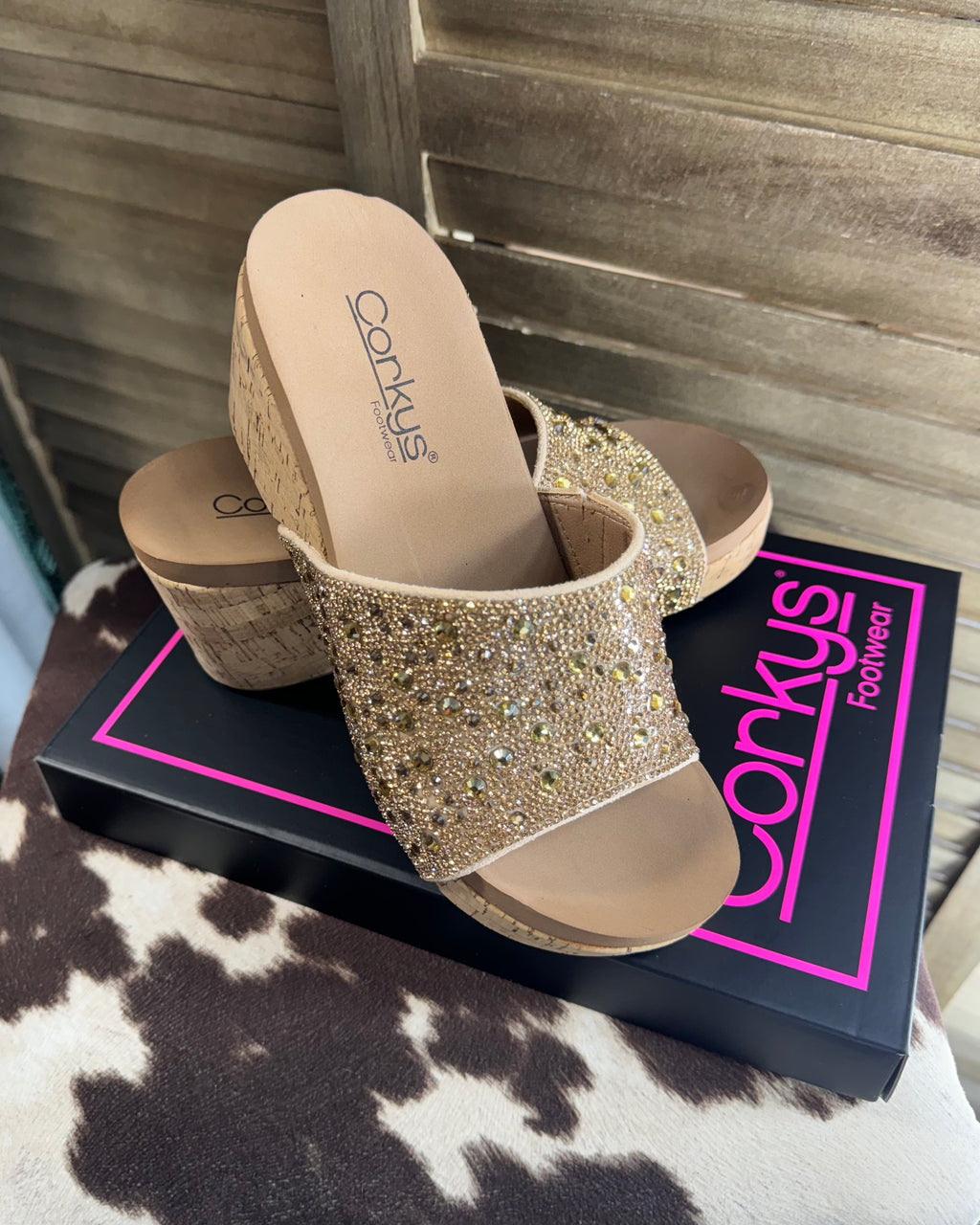 Corkys Gold Wedge Sandals
