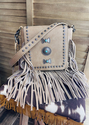 Tan Fringe Concho Purse