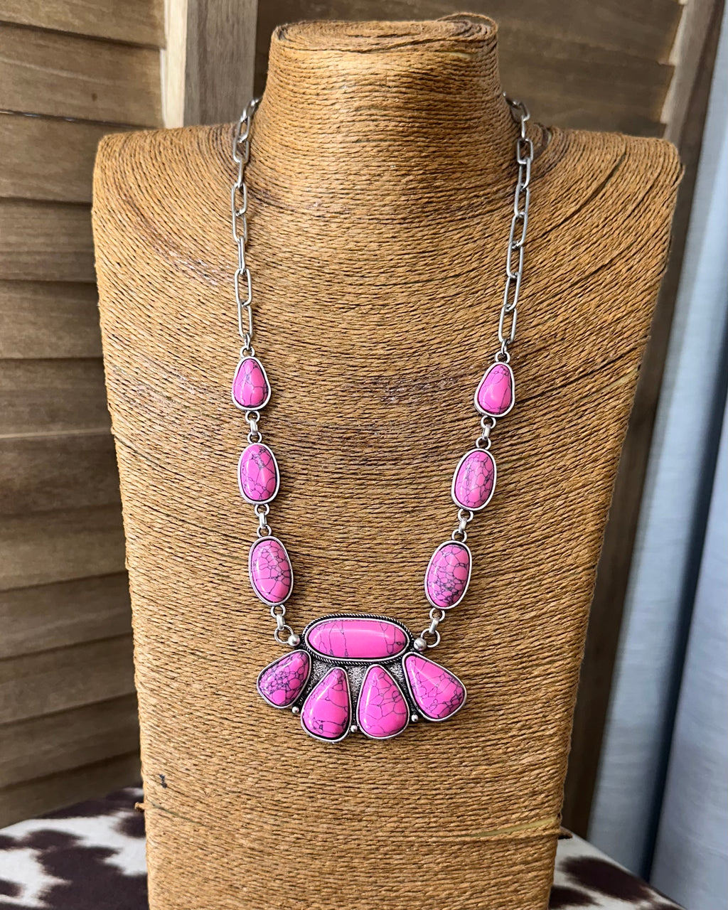 Pink Stone Paperclip Chain Necklace