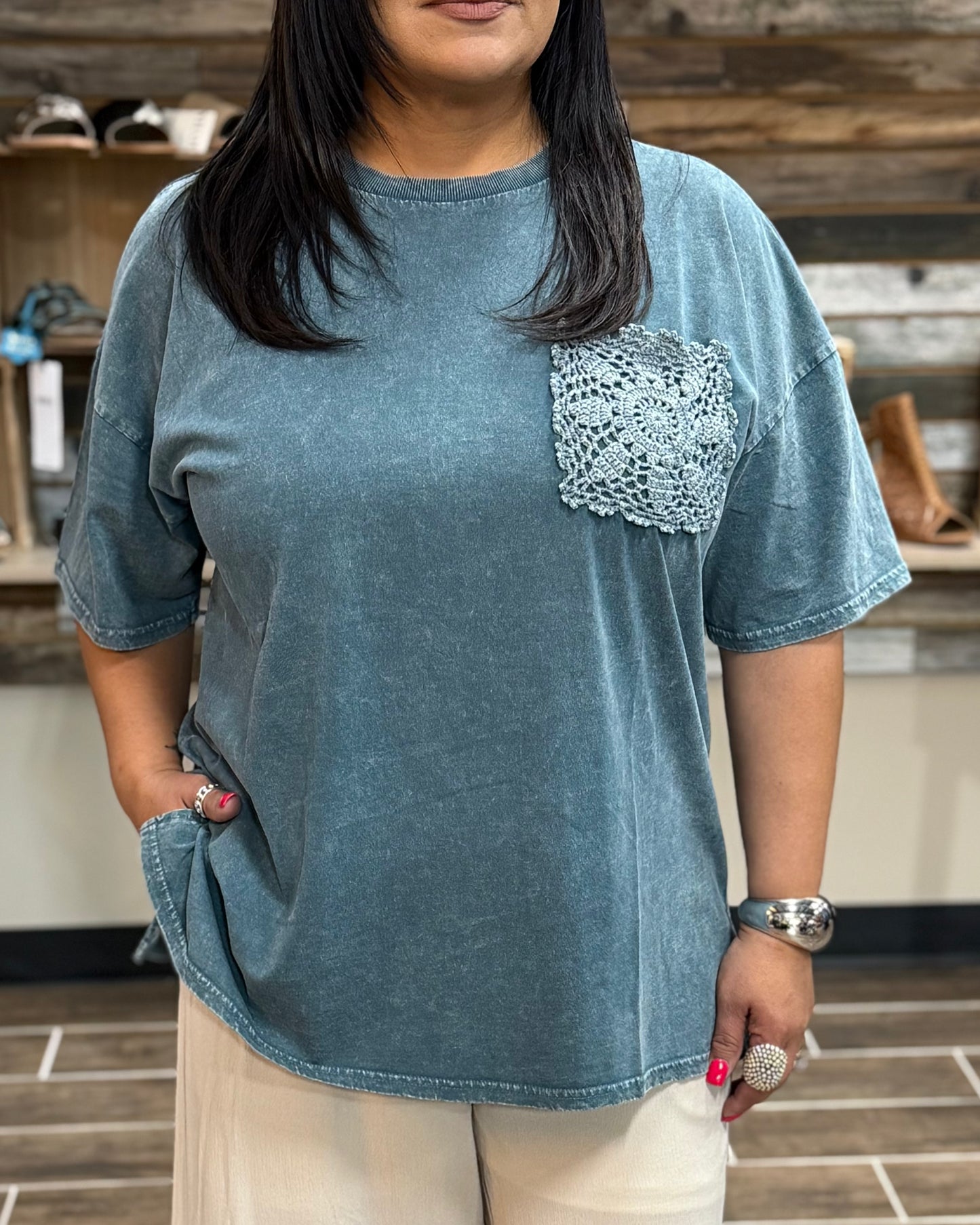 Crochet Pocket Top *Teal