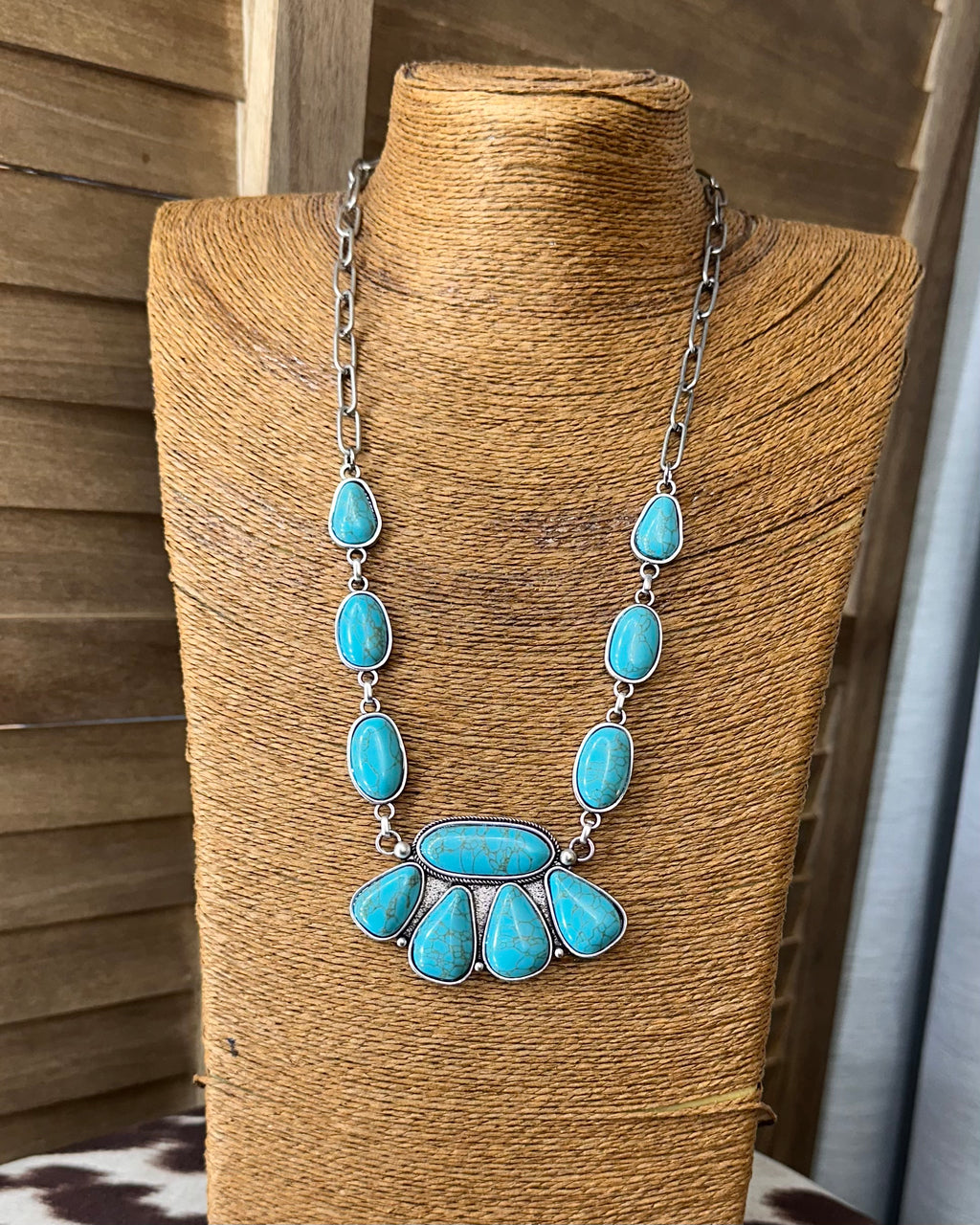 Turquoise Stone Paperclip Chain Necklace