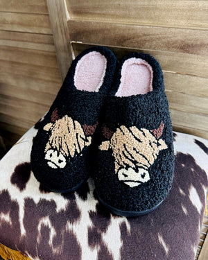 Black Highland Cow Slippers