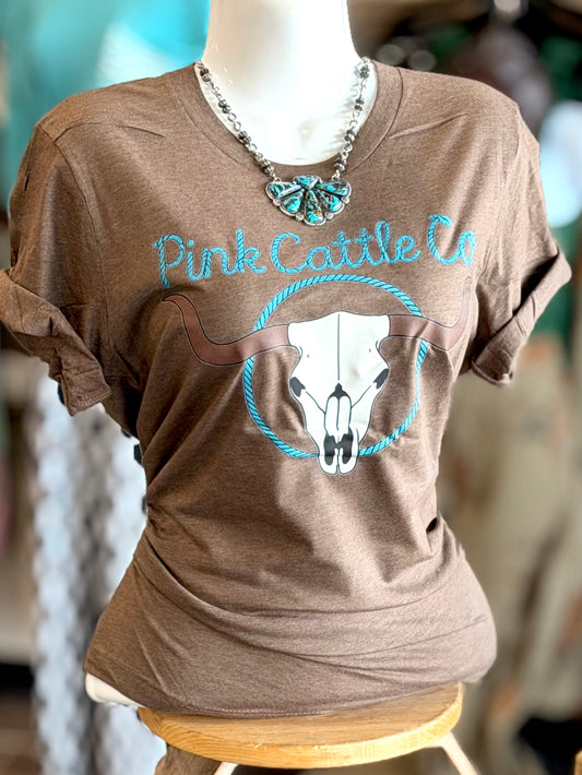 Pink Cattle Heather Brown Tee