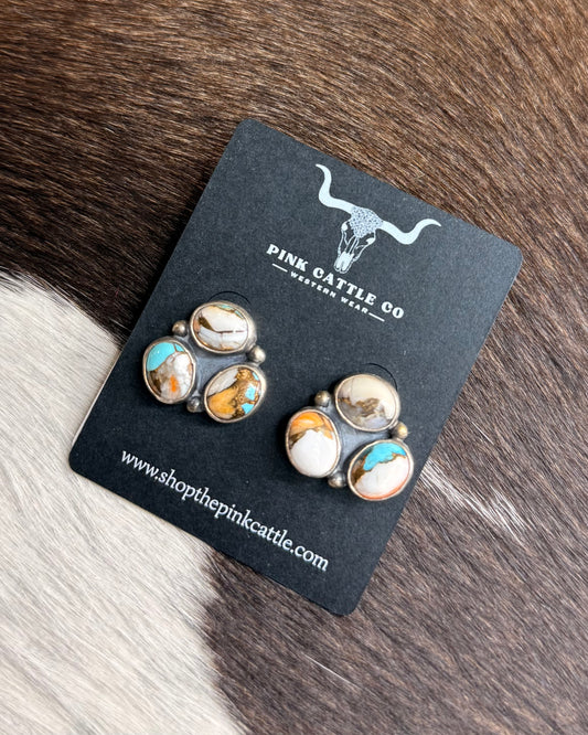 Spiny Turquoise 3 Stone Cluster Stud *Native