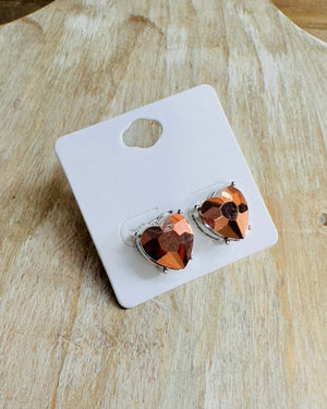 Copper Heart Crystal Stud Earring