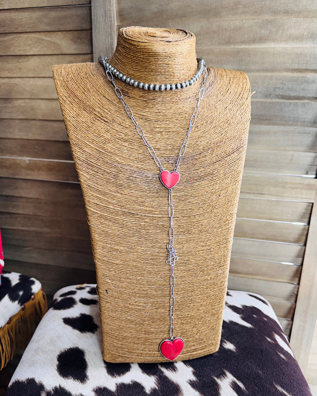 Lariat Heart Turquoise Necklace *Red