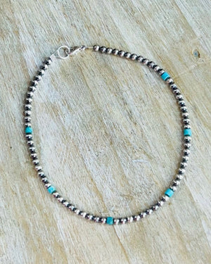 Genuine Turquoise And Sterling Silver Anklet