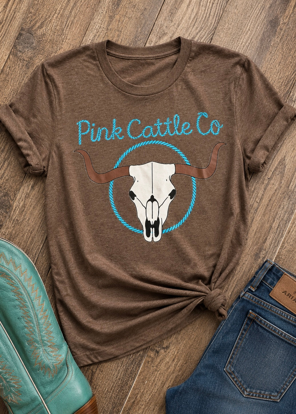 Pink Cattle Heather Brown Tee