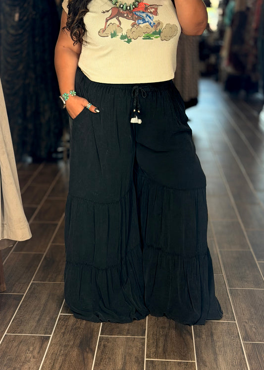 Boho Washed Charcoal Wide Leg Pants