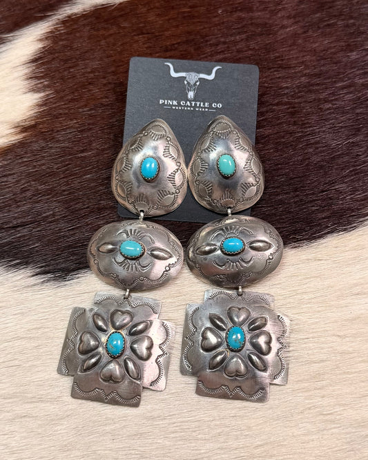 Sterling 3 Shape Rita Lee Post Dangle Earrings *Native