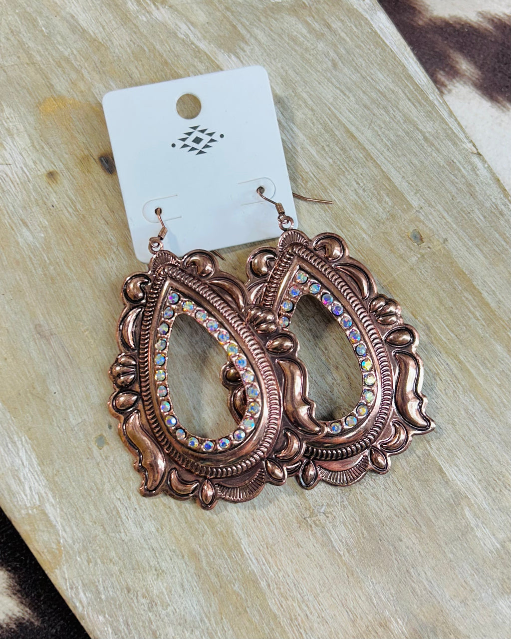 Copper Rhinestone Dangle Earrings