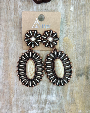 Copper Oval Concho Earrings