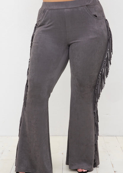 Gray Shania Suede FringePantw