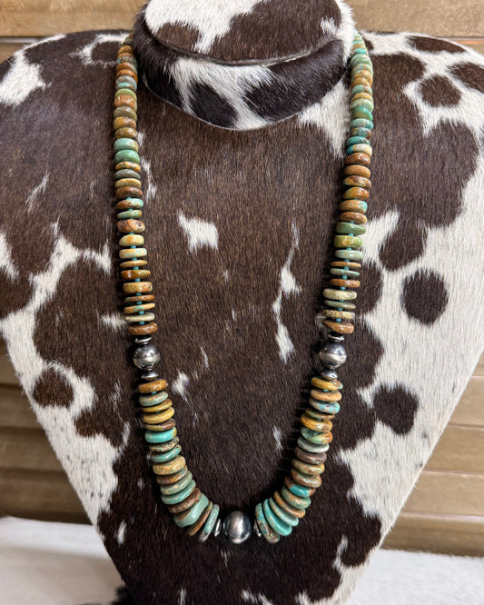 26” Sterling Silver Turquoise Disc Necklace