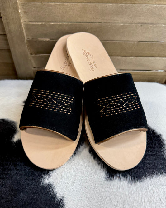 Boot Stitch Suede Sandal *Black