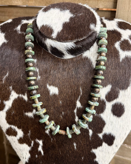 21” Chimney Butte Sterling Turquoise Disc Necklace *Native