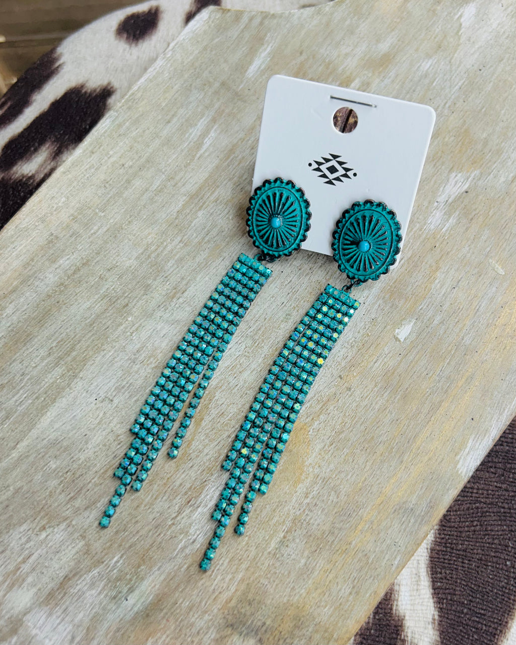 Patina Rhinestone Fringe Earrings