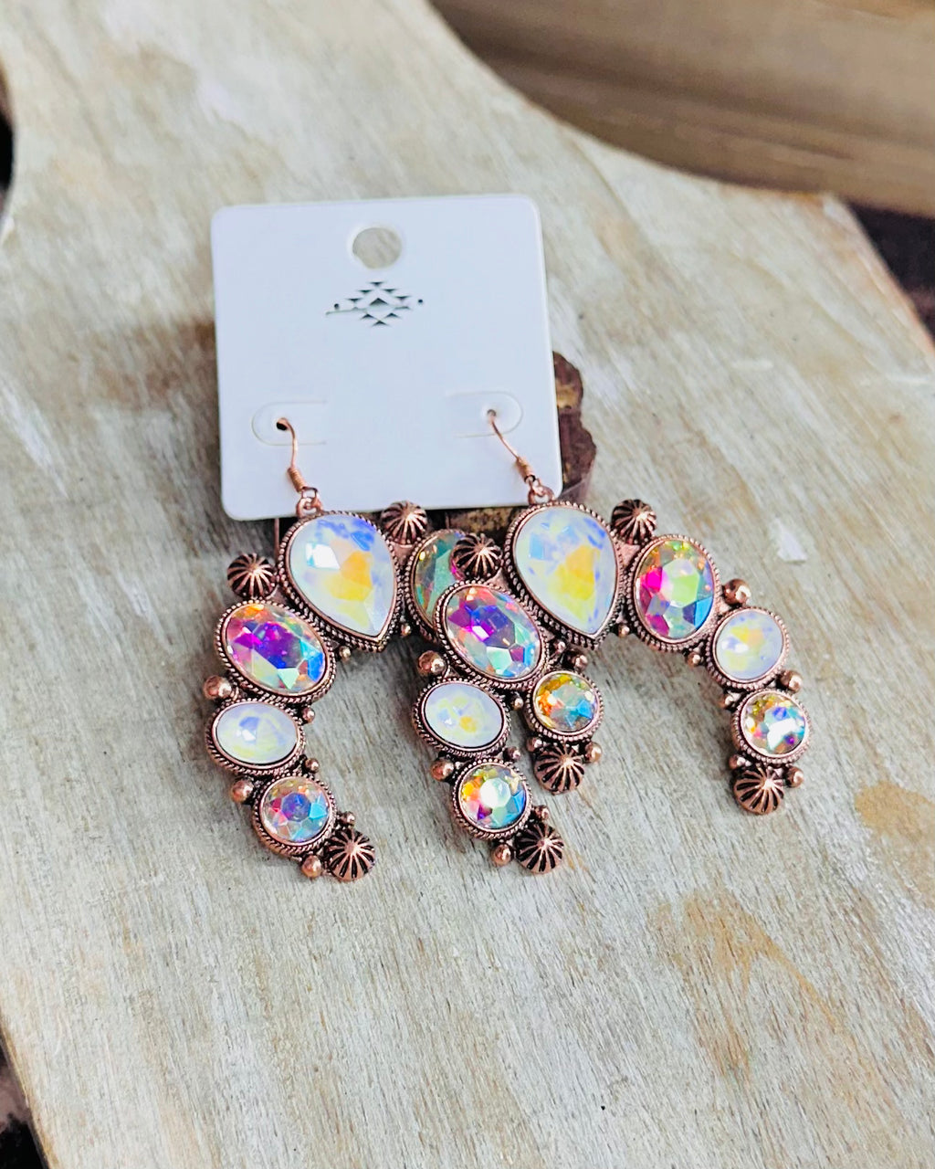 Copper Rhinestone Cowgirl SquashBlossom Earrings