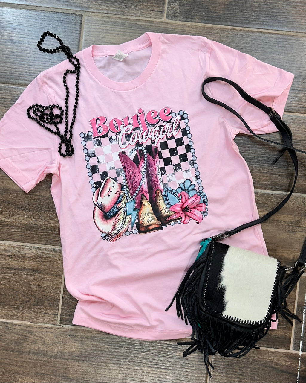 Boujee Cowgirl Checkered Tee